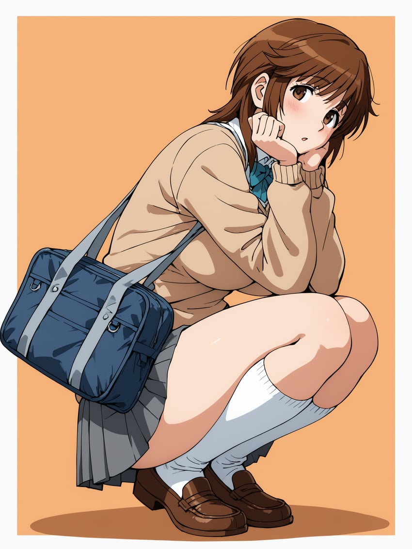 1girl, :o, amagami, artist_request, bag, bangs, blue_bow, blue_ribbon
