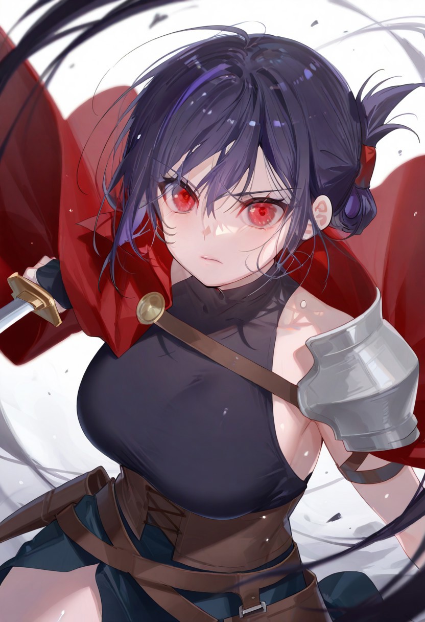 1girl, ahoge, armor, armpit_crease, bangs, belt, belt_bag, black_gloves