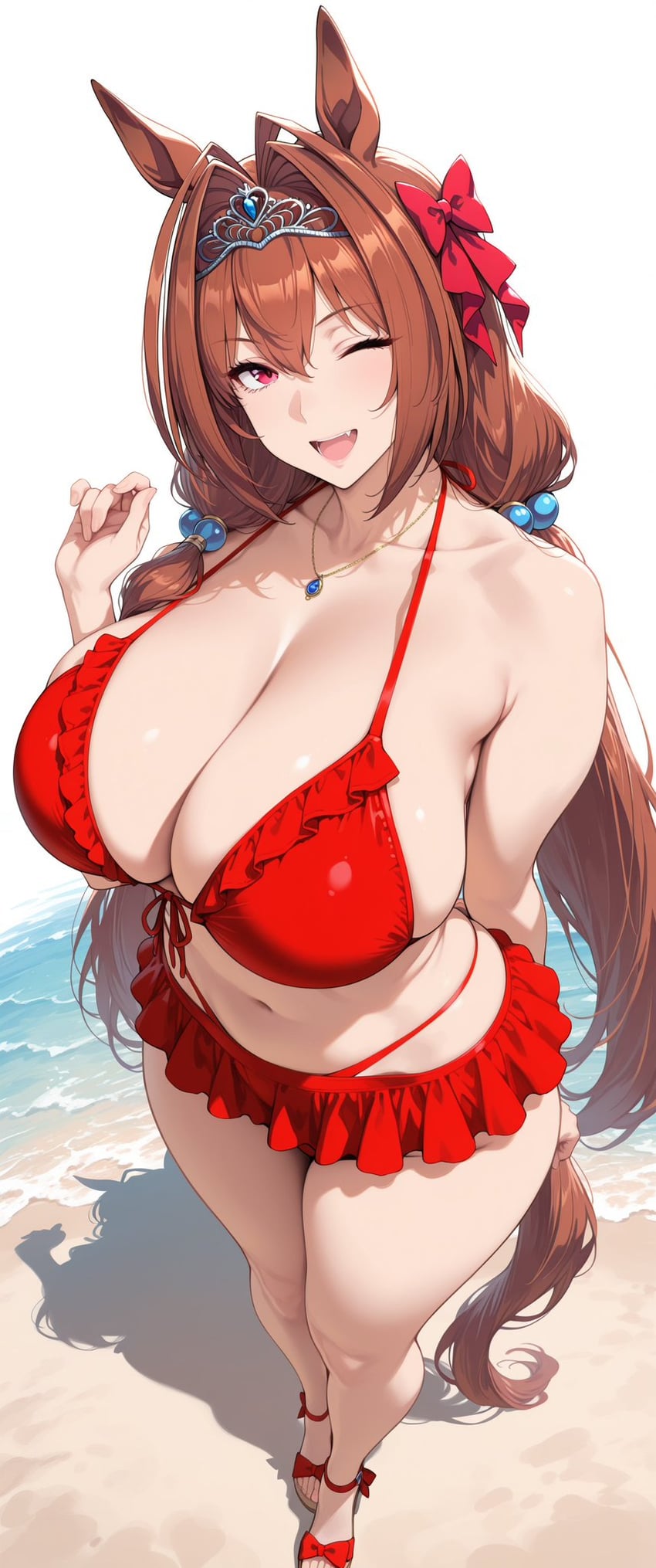 02reiran74638, 1girl, ;d, animal_ears, anime_coloring, arm_behind_back, artist_request, bare_shoulders