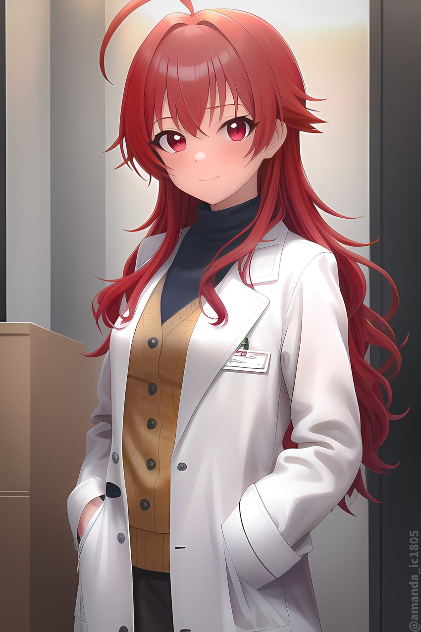 1girl, absurdres, ahoge, alternate_costume, amanda_ic1805, artist_name, black_shirt, blush