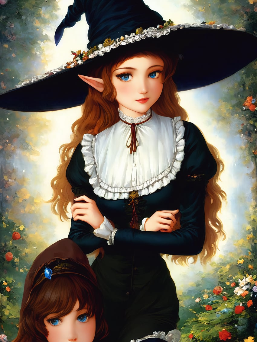 2girls, absurdres, blouse, blue_eyes, child, closed_mouth, cowboy_shot, crossed_arms