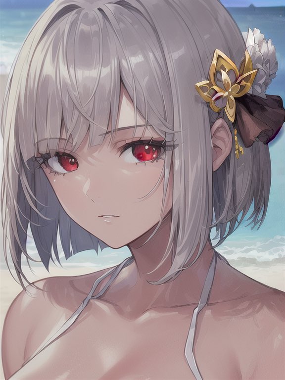 1girl, abyss_orange_mix, apple7430, bangs, bare_shoulders, bikini, breasts, cleavage