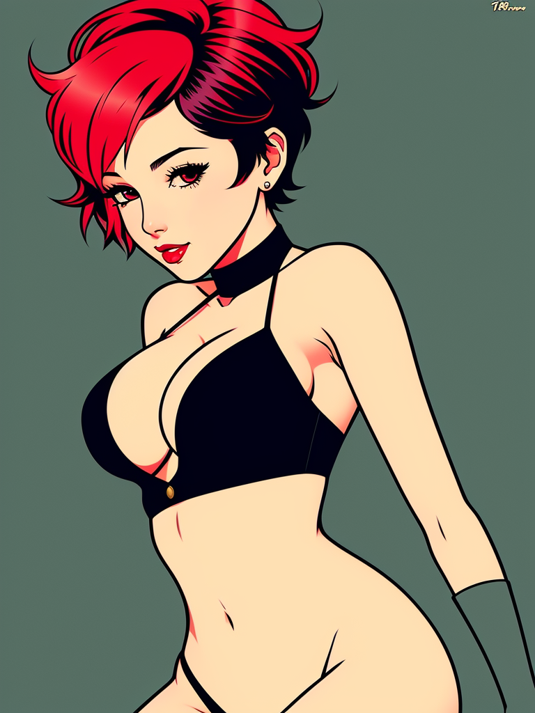 1girl, bikini, black_bikini, black_bra, bra, breasts, choker, cleavage