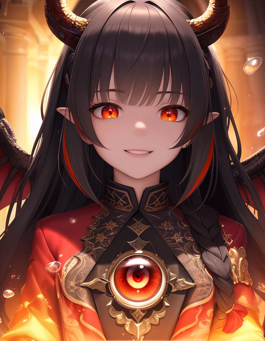 1girl, air_bubble, armlet, bangs, black_hair, blunt_bangs, blurry, blurry_background