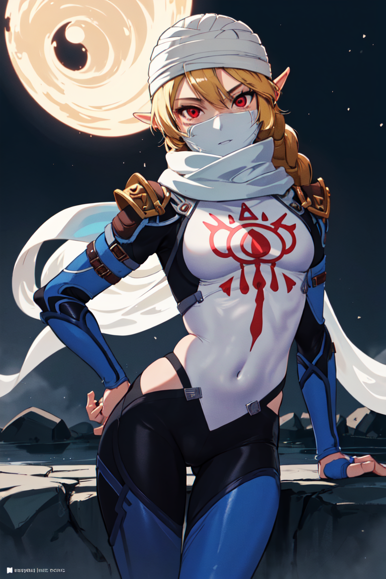 1girl, bangs, blonde_hair, braid, breasts, elf, hand_on_own_hip, kawaii_2.5d