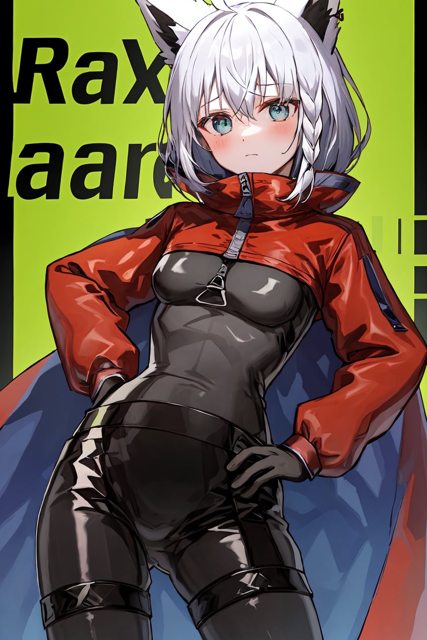 1girl, ahoge, akatsuki_records, alternate_costume, animal_ears, aojiroi, bangs, black_bodysuit