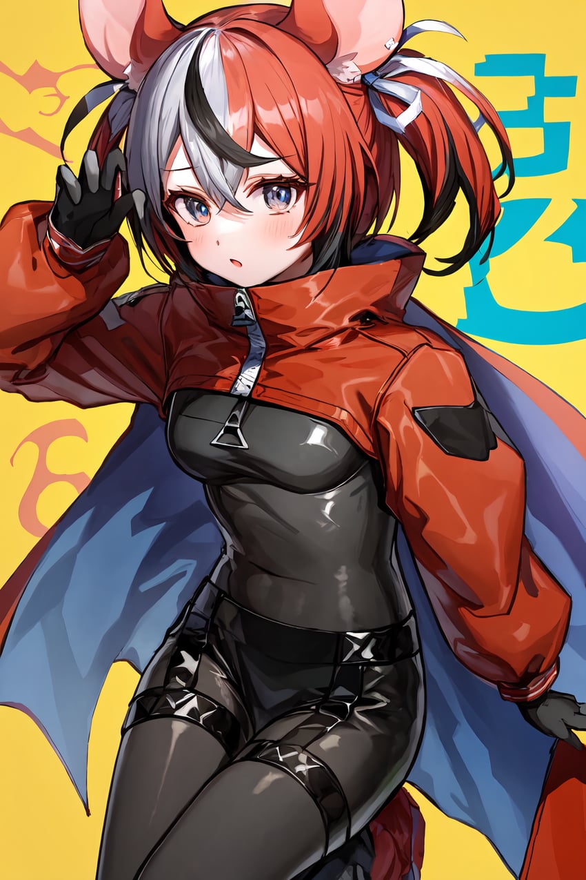 1girl, akatsuki_records, animal_ears, aojiroi, black_bodysuit, black_gloves, black_hair, blush