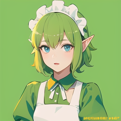 1girl, alternate_costume, apron, blue_eyes, chalkboard, commentary, dress, dungeon_ni_deai_wo_motomeru_no_wa_machigatteiru_darou_ka