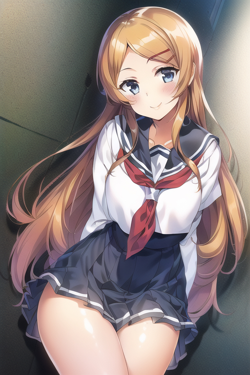 1girl, arms_behind_back, blonde_hair, blue_eyes, blush, breasts, hair_ornament, hairclip