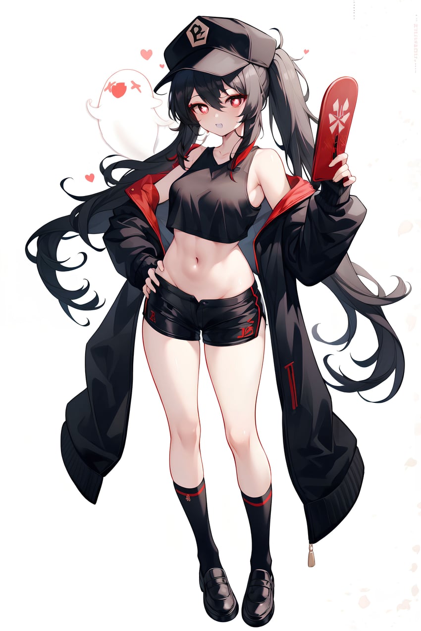 1girl, absurdres, armpit_crease, bad_id, bad_pixiv_id, bare_shoulders, black_footwear, black_hair