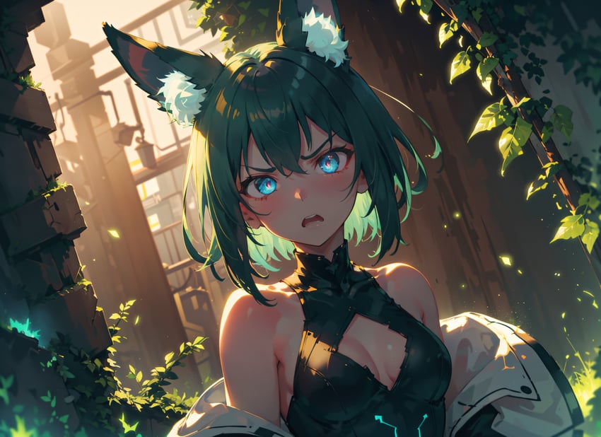 1girl, absurdres, angry, animal_ear_fluff, animal_ears, backlighting, bangs, bare_shoulders
