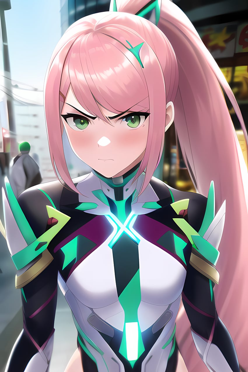 1girl, absurdres, angry, arumi, bodysuit, breasts, cosplay, green_eyes