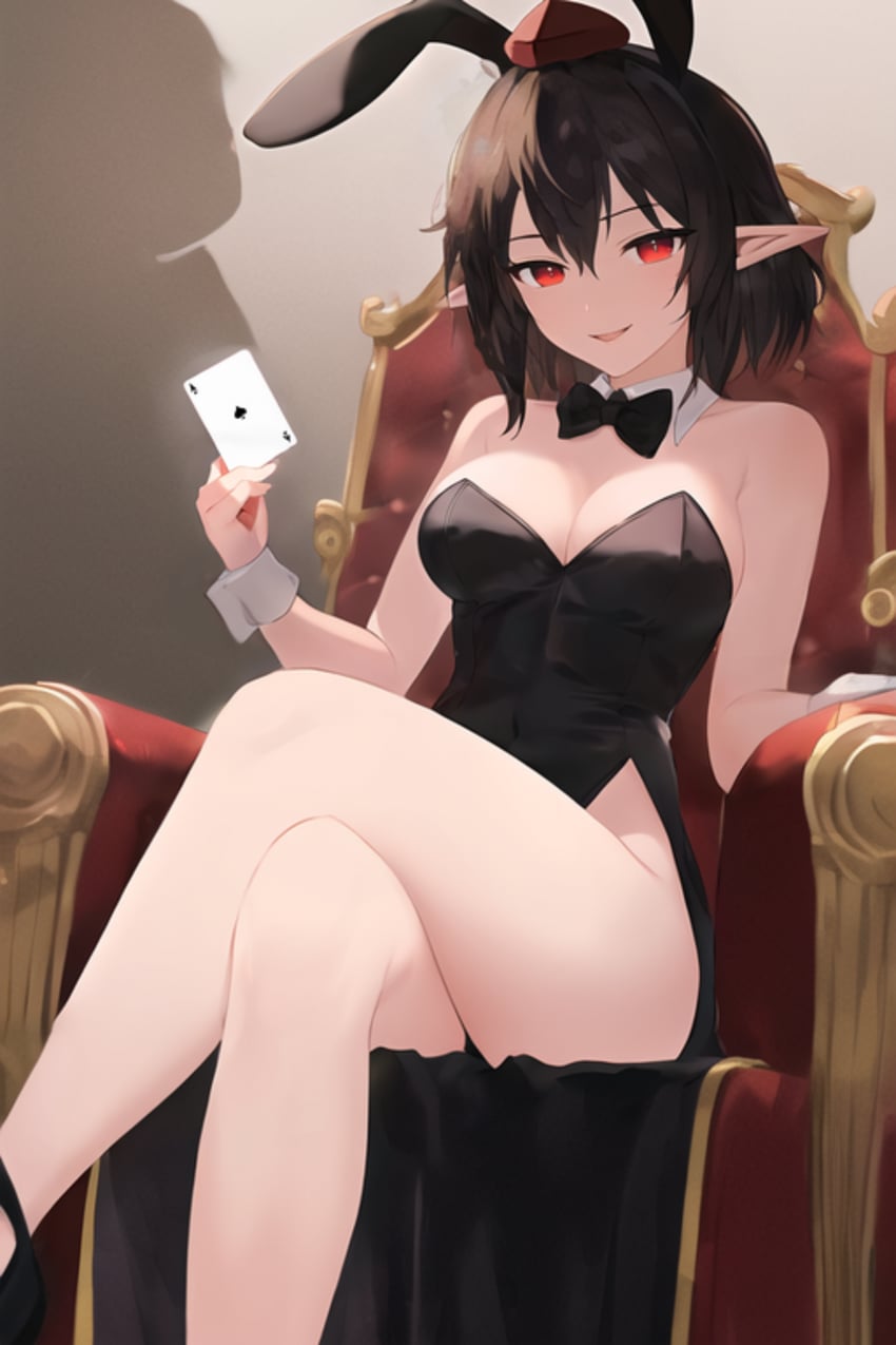 1girl, absurdres, alternate_costume, animal_ears, armchair, bangs, bare_arms, bare_legs