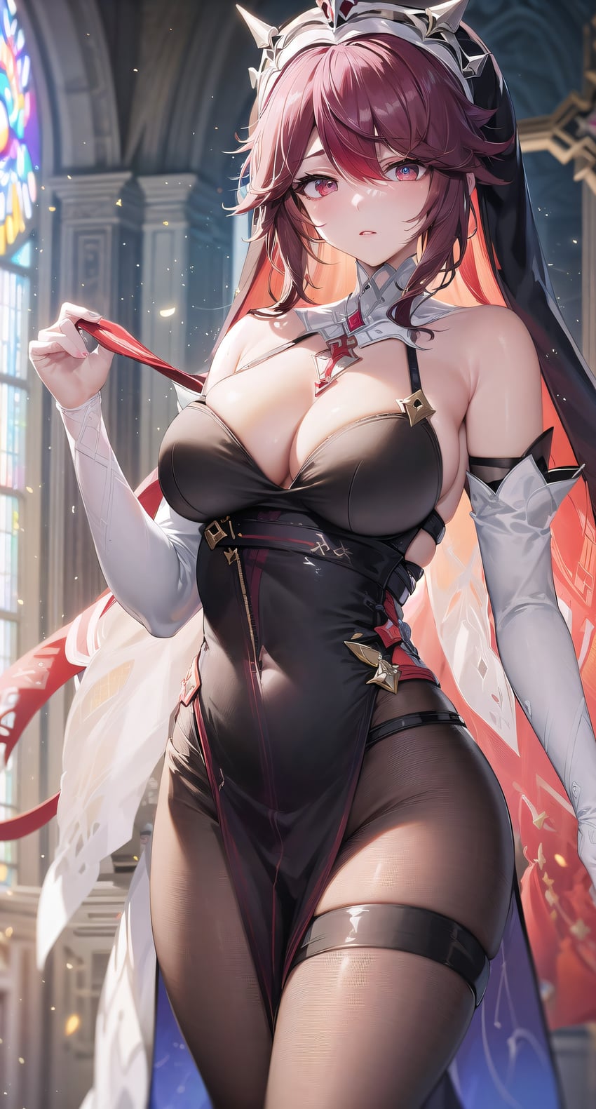 1girl, absurdres, bangs, bare_shoulders, black_dress, breasts, bright_sky_(user_yhys5775), chinese_commentary