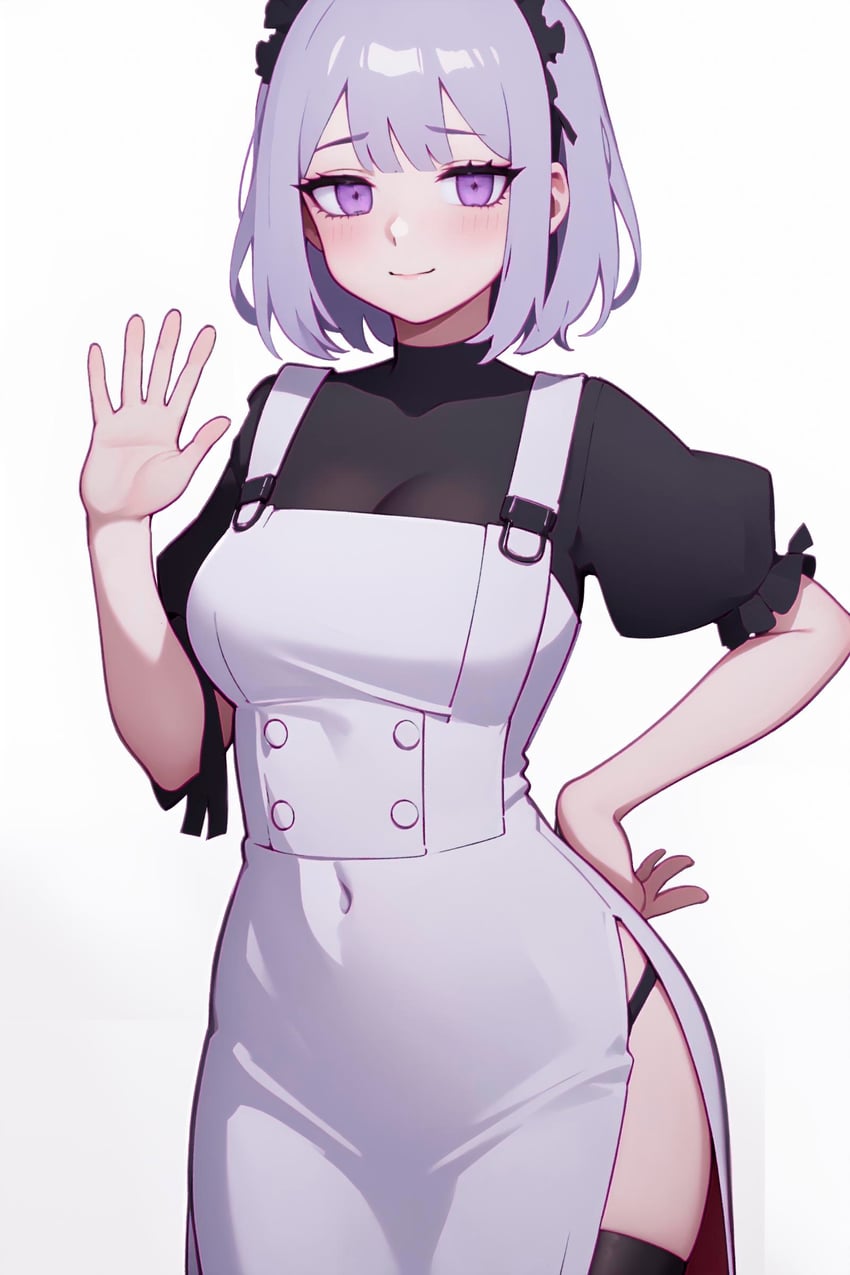 1girl, absurdres, apron, atla, bangs, black_panties, black_shirt, black_thighhighs