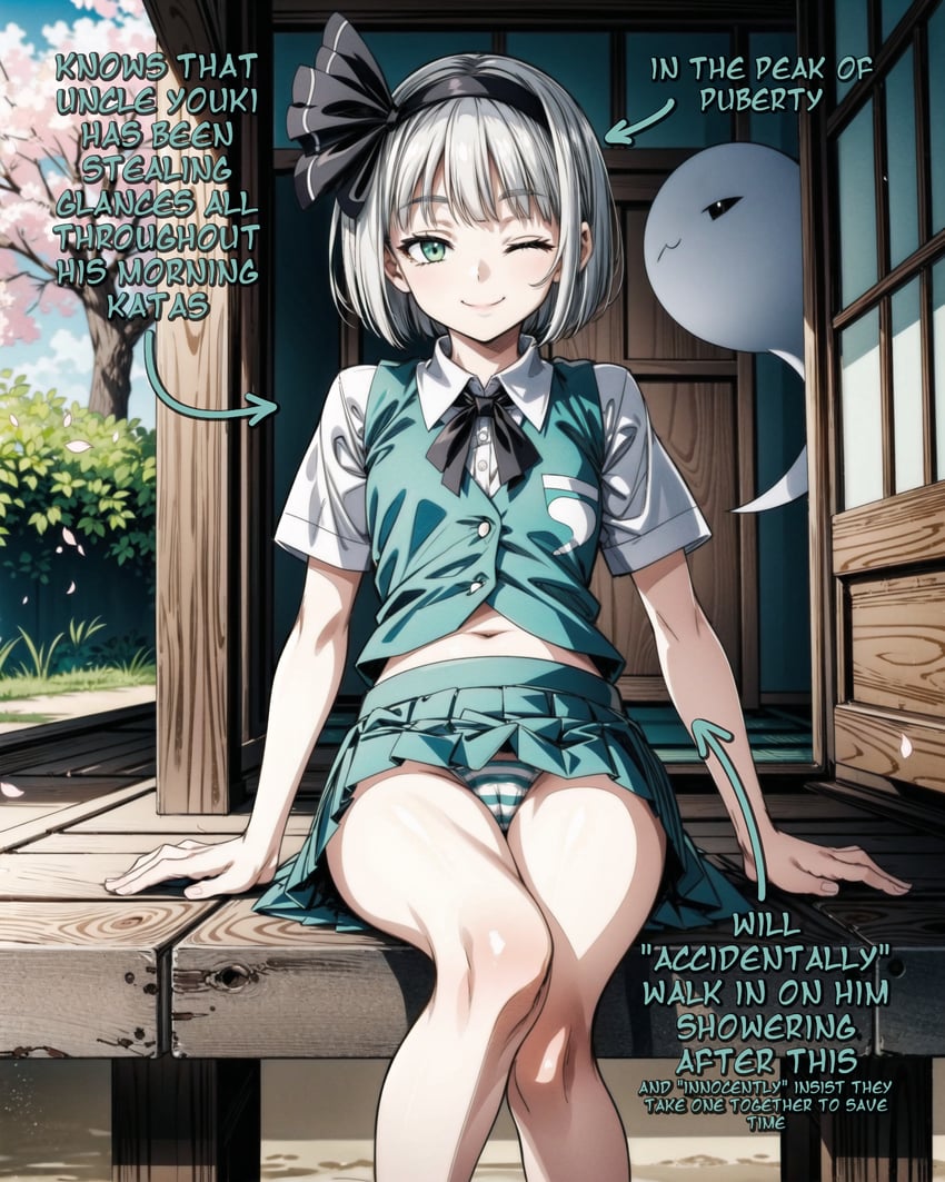 1girl, arm_support, bangs, black_hairband, black_ribbon, blush, bob_cut, breasts