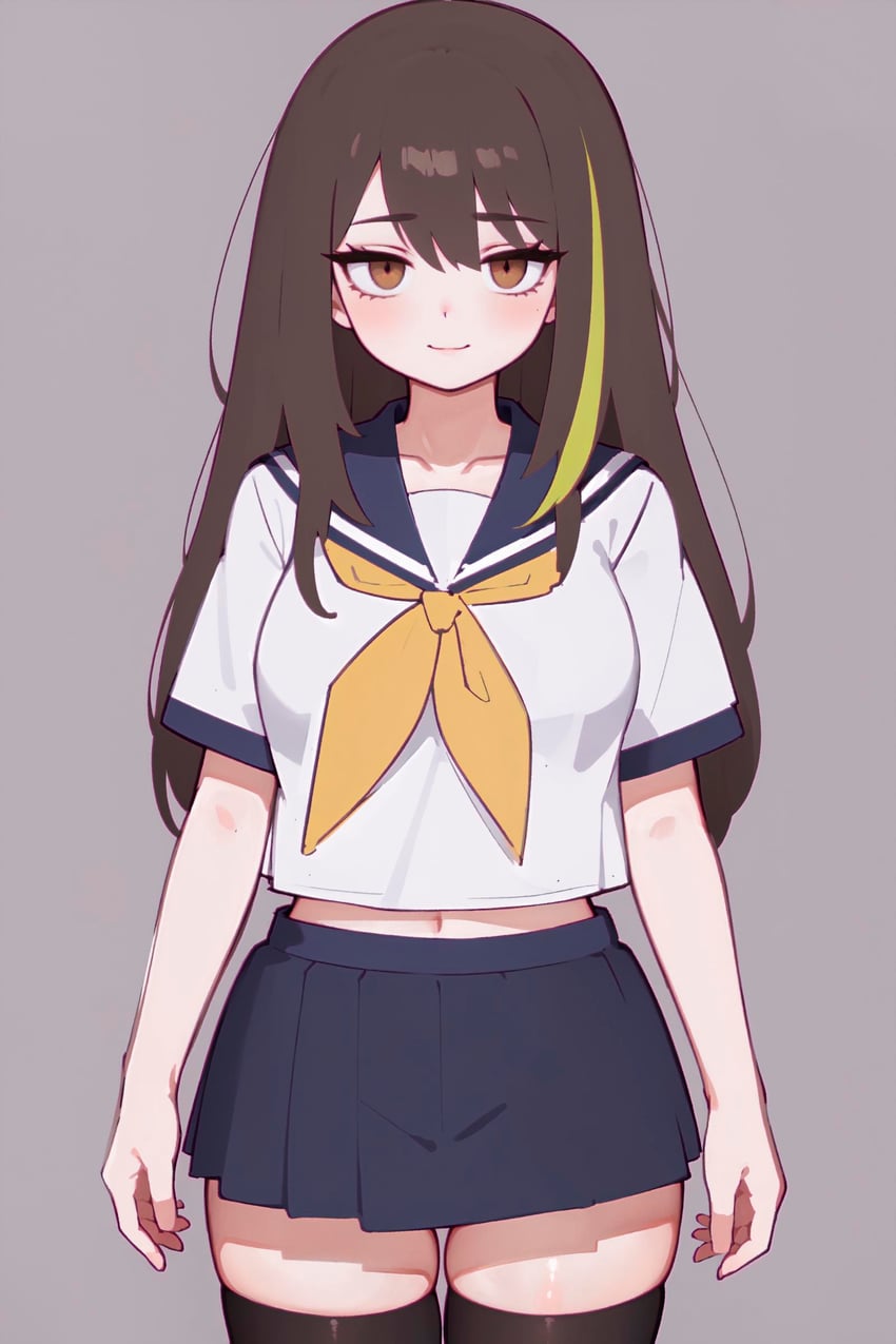 1girl, absurdres, alternate_costume, atla, black_thighhighs, blue_sailor_collar, blue_skirt, blush