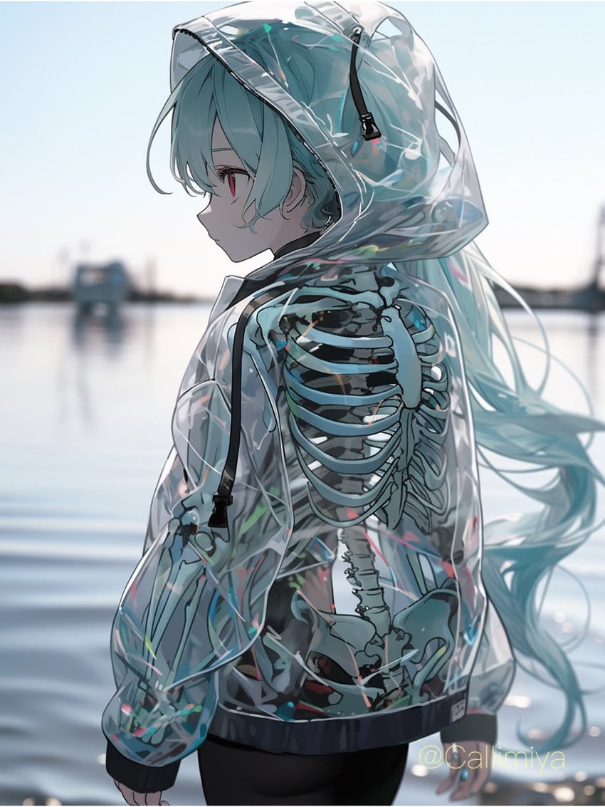 1girl, alternate_eye_color, artist_name, blue_hair, blurry, blurry_background, callimiya, commentary