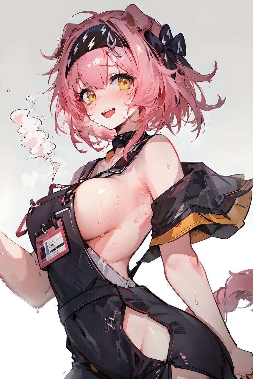 1girl, absurdres, animal_ears, arknights, bangs, bare_shoulders, black_bow, black_choker