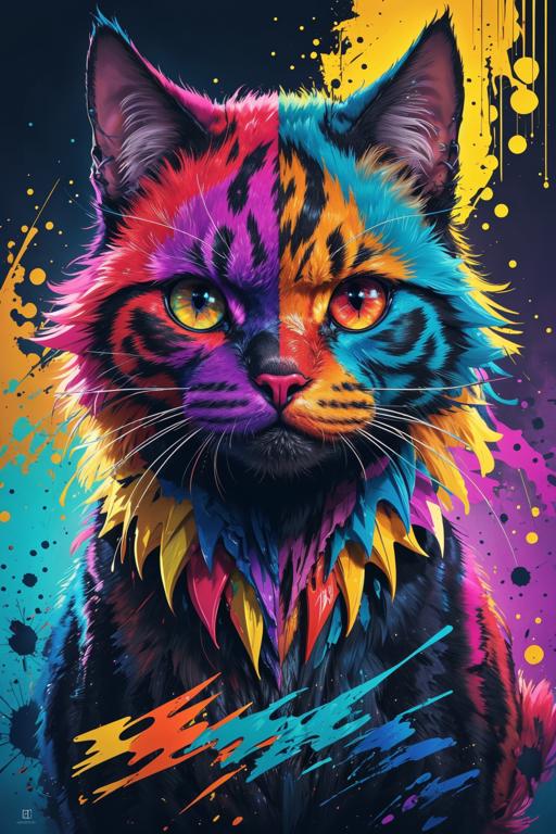 animal, animal_ears, animal_focus, animal_nose, black_cat, black_fur, cat, cat_ears, closed_mouth, colorful, fluffy, fur, gradient, gradient_background, looking_at_viewer, lowres, maverick, multicolored_background, multicolored_eyes, multicolored_fur, no_humans, ocean3, original, paint, paint_splatter, portrait, self-upload, slit_pupils, solo, straight-on, whiskers