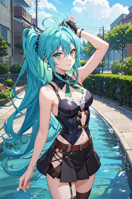 1girl, aqua_eyes, aqua_hair, bad_hands, bad_source, day, error, green_hair