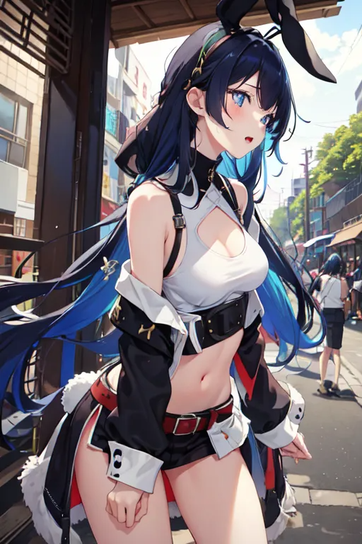 1girl, animal_ears, bad_source, belt, blue_archive, blue_eyes, breasts, cleavage_cutout