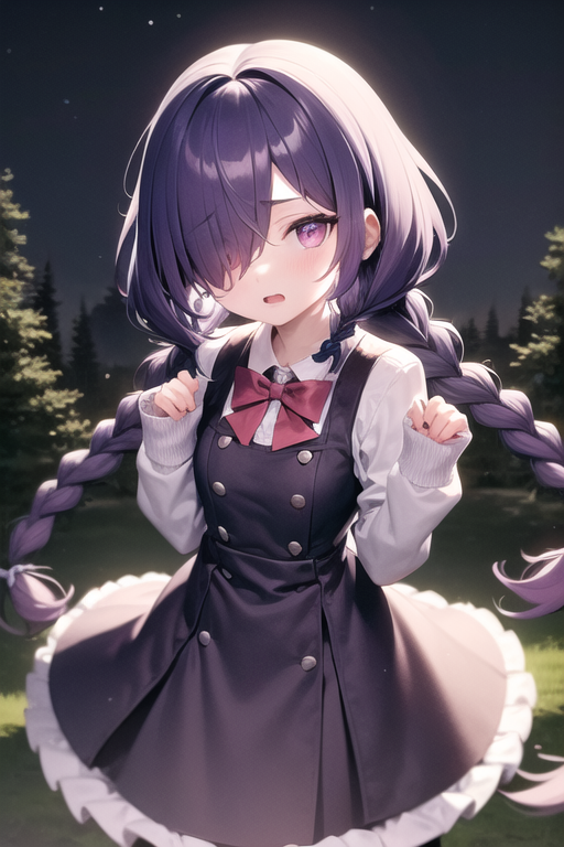 100_percent_orange_juice, 1girl, abyss_orange_mix, bad_link, bangs, black_dress, blush, bow