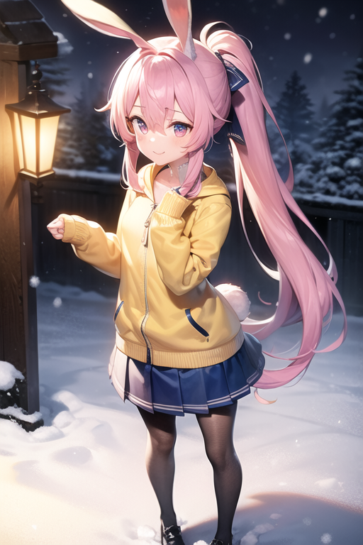 100_percent_orange_juice, 1girl, abyss_orange_mix, animal_ears, black_footwear, black_pantyhose, blue_skirt, commentary_request