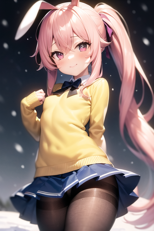 100_percent_orange_juice, 1girl, abyss_orange_mix, animal_ears, bangs, black_bow, black_bowtie, black_pantyhose