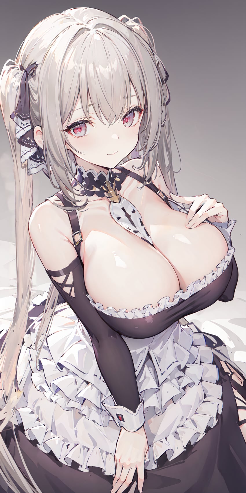 1girl, azur_lane, bangs, bare_shoulders, between_breasts, black_dress, breasts, cetus-mix