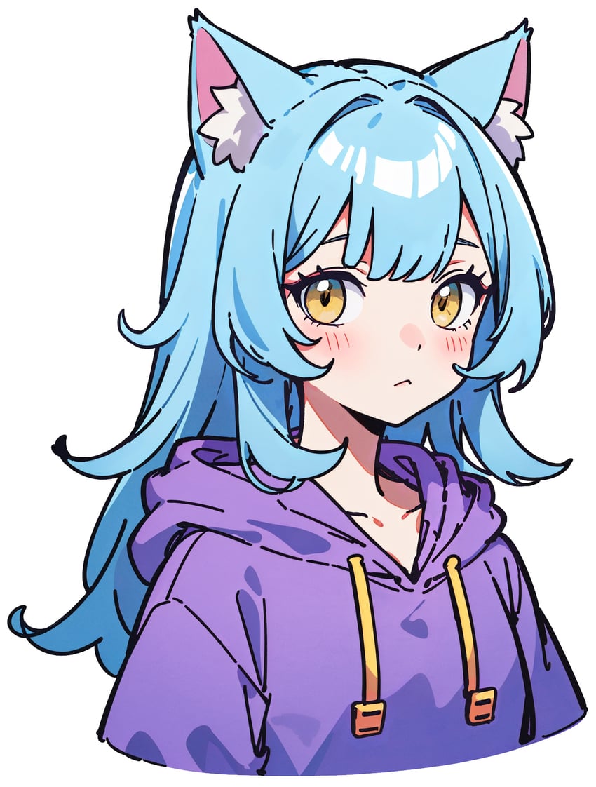 1girl, :<, aina_(iodoff), animal_ear_fluff, animal_ears, bangs, blue_hair, blush