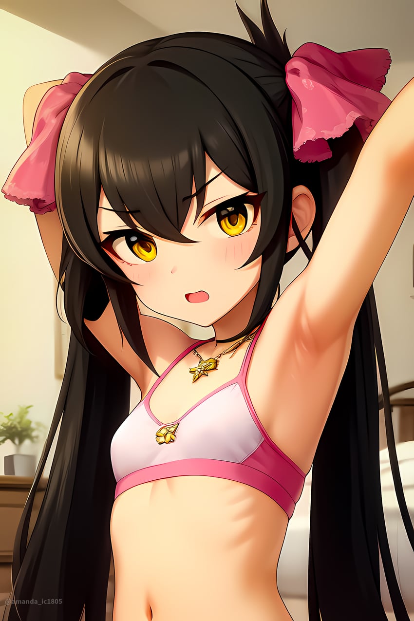 1girl, absurdres, amanda_ic1805, armpits, arms_up, artist_name, bare_shoulders, bikini