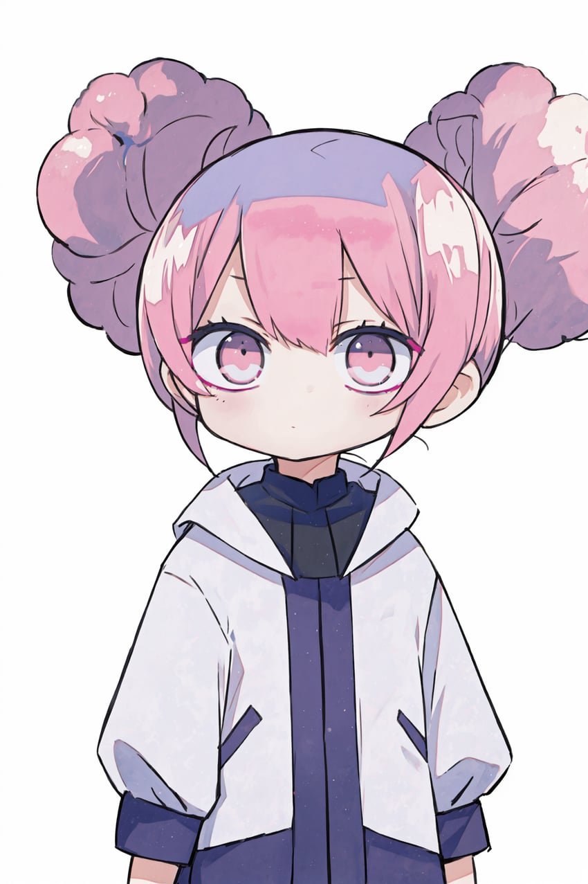 1girl, bangs, blush, chuatury_panlunch, closed_mouth, dot_mouth, double_bun, gundam