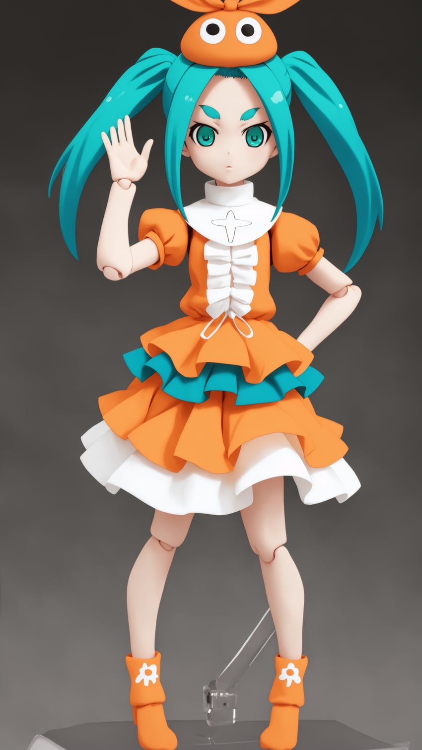 1girl, absurdres, aqua_hair, bakemonogatari, boots, doll, doll_joints, dress