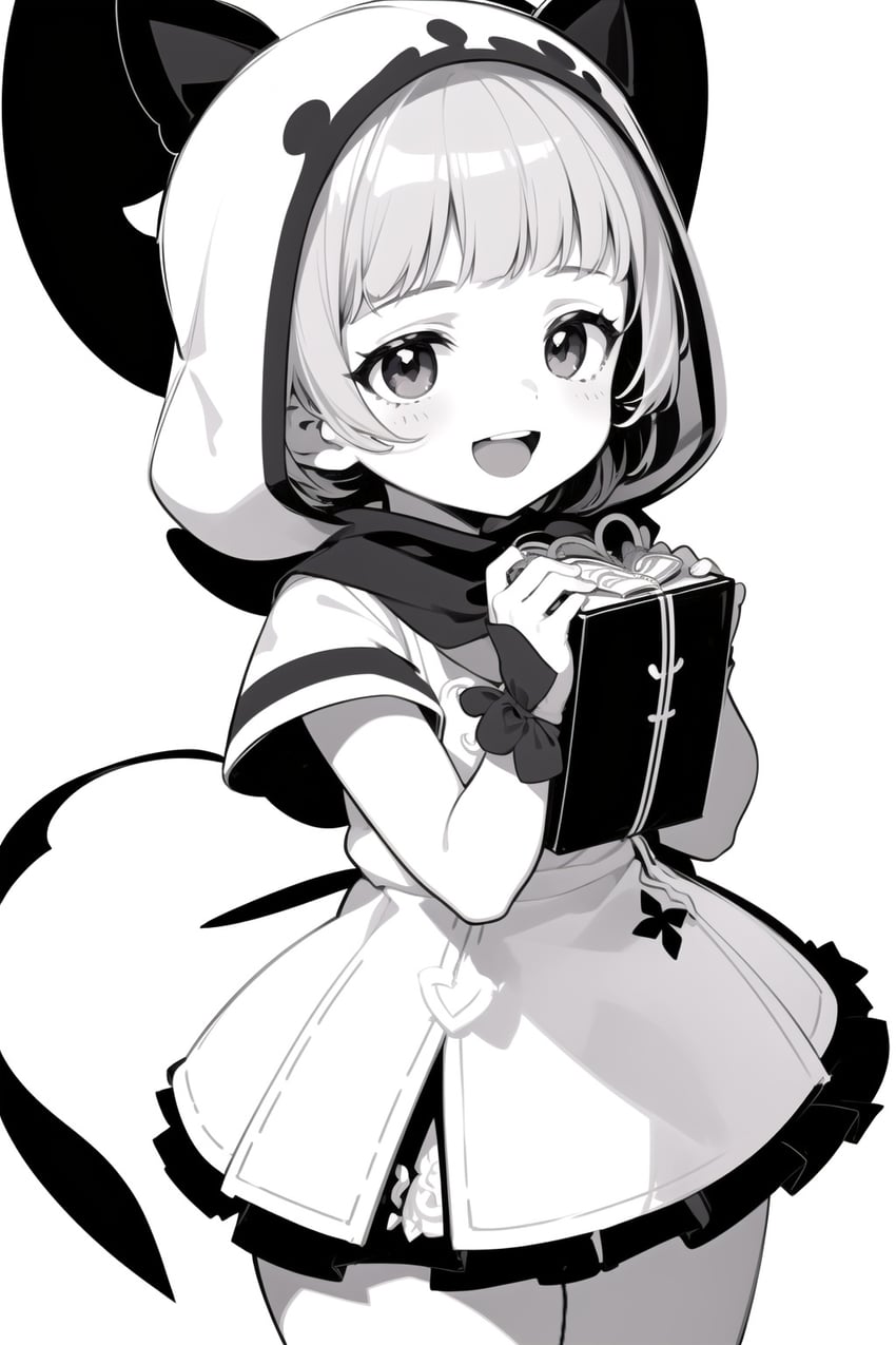 1girl, :d, animal_ears, animal_hood, bangs, blunt_bangs, blush, box