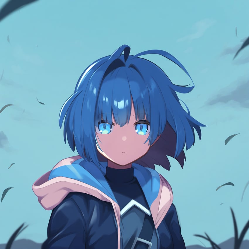 1girl, aha_(style), ahoge, antenna_hair, bangs, black_jacket, black_shirt, black_sweater