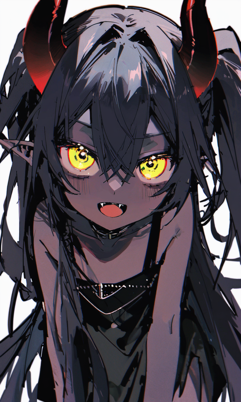 1girl, 218xl, :d, bangs, bare_arms, bare_shoulders, black_choker, black_dress