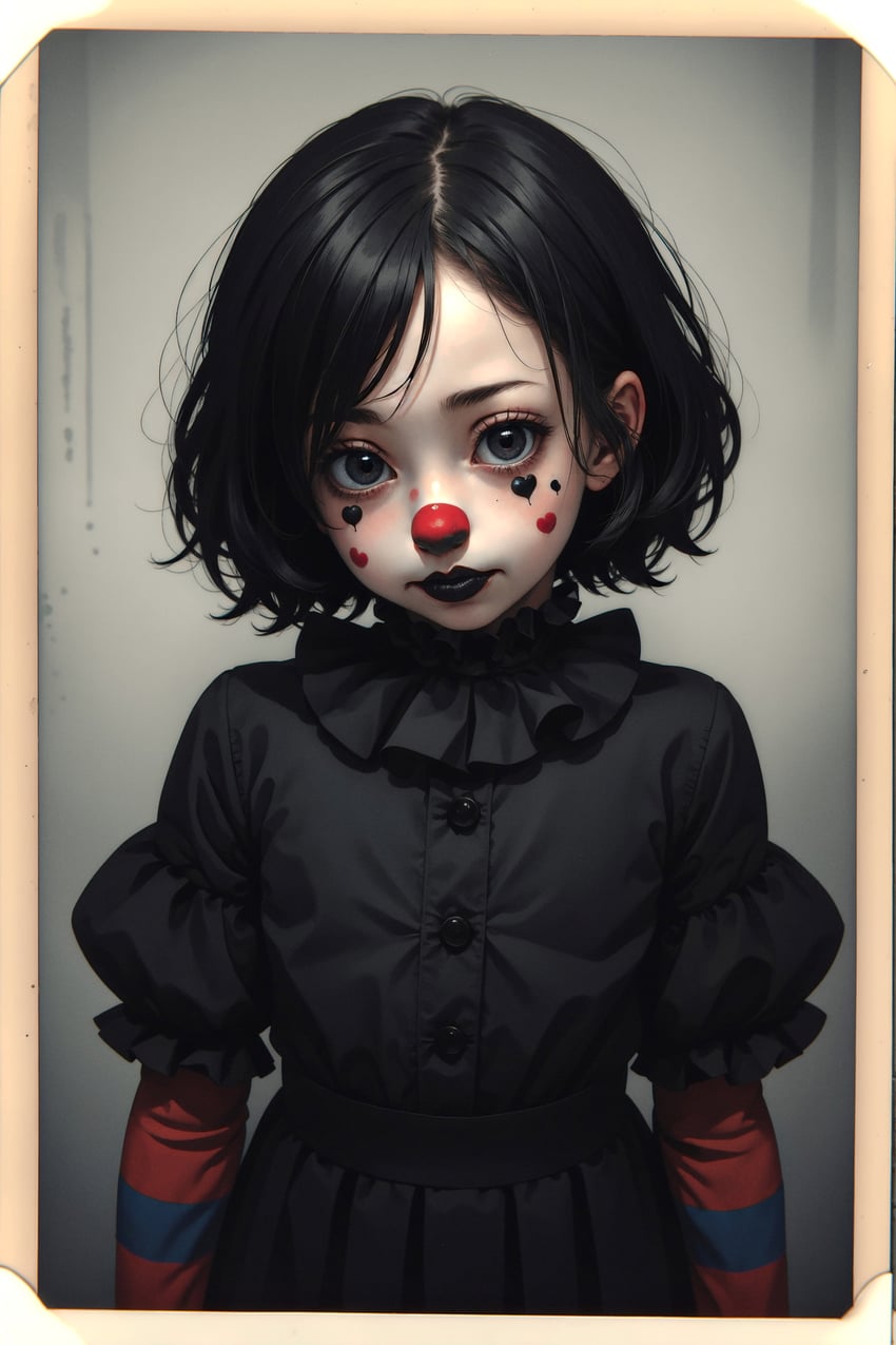 1girl, absurdres, antlers_anon, antlers_photoreal, black_hair, black_lips, black_shirt, black_skirt