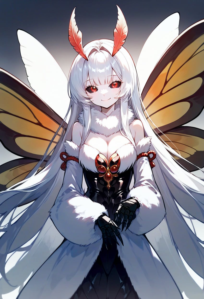 1girl, absurdres, antennae, arthropod_girl, arthropod_limbs, bangs, bare_shoulders, black_sclera