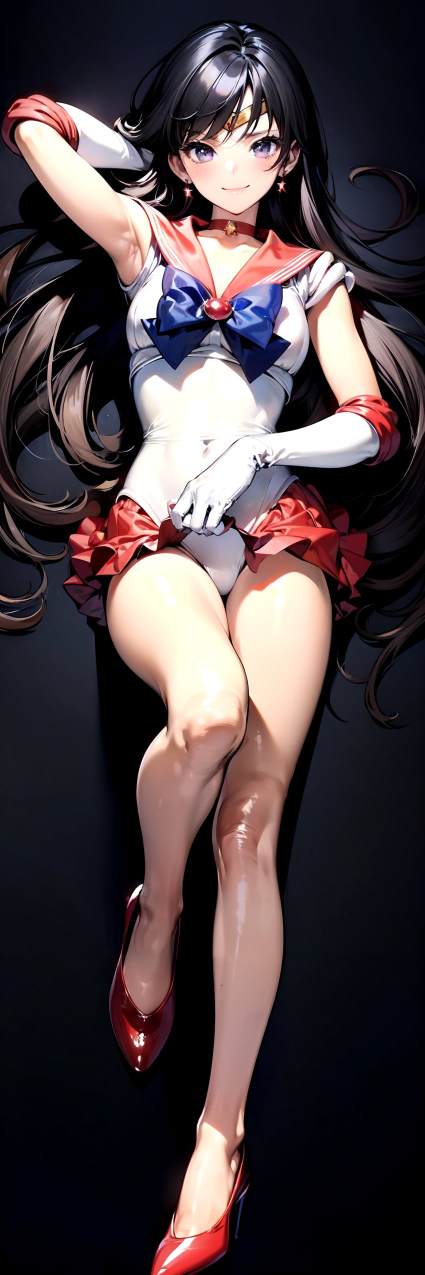 1girl, armpits, async's_mix, bare_legs, bishoujo_senshi_sailor_moon, black_hair, bow, choker