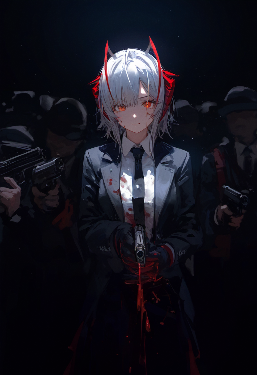 1girl, arknights, black_background, black_necktie, blood, blood_on_clothes, collared_shirt, gloves