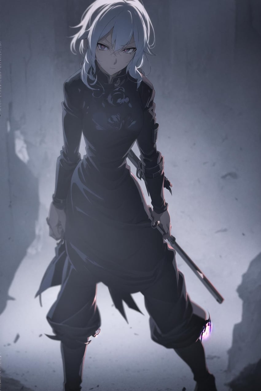 1girl, anime_screencap_style, bad_hands, bangs, black_footwear, boots, closed_mouth, error