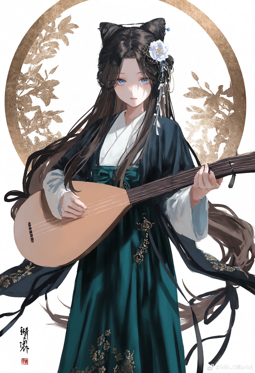 1girl, absurdres, alternative_img2img_model, bangs, black_hair, blue_eyes, chinese_clothes, comfyui