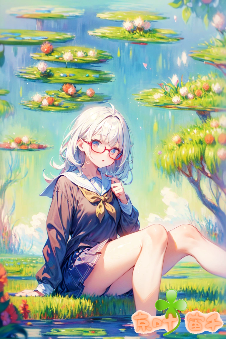 1girl, bangs, bare_legs, barefoot, blue_eyes, breasts, day, feet_out_of_frame