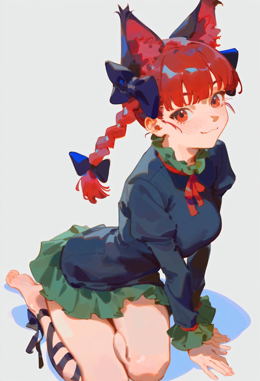 1girl, :3, absurdres, animal_ear_fluff, animal_ears, arm_support, bangs, bare_legs