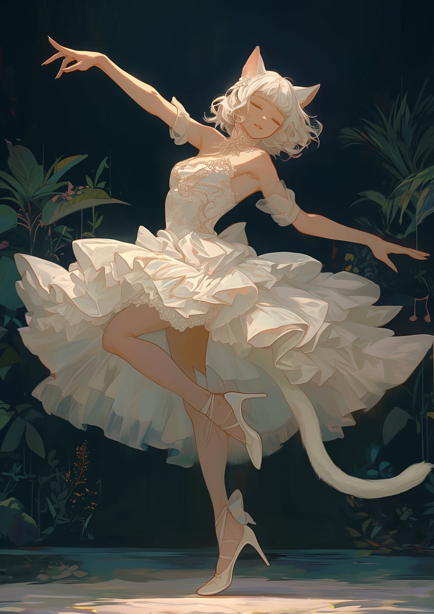 1girl, absurdres, animal_ears, bad_hands, ballerina, ballet, ballet_slippers, bangs