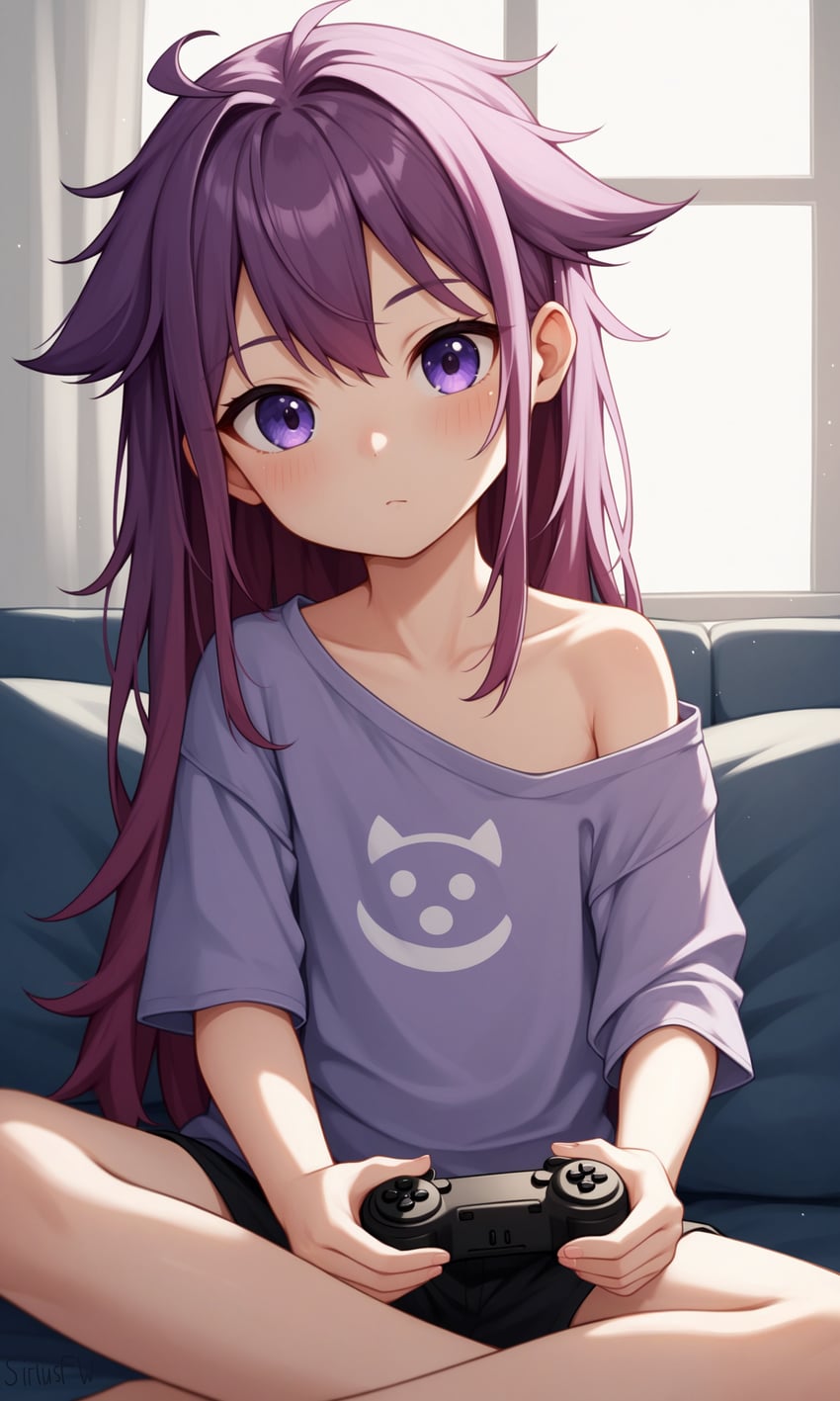 1girl, absurdres, ahoge, artist_name, autismmix, bare_legs, barefoot, blush