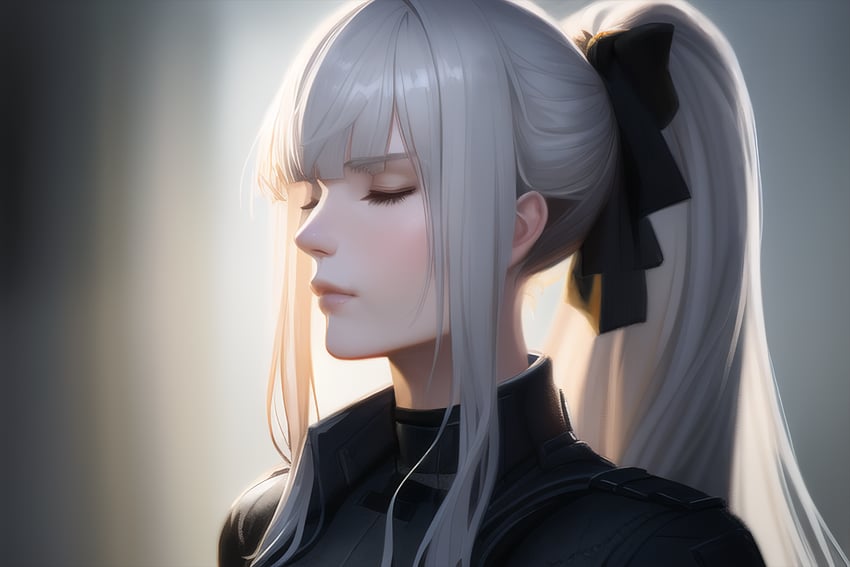 1girl, ak-12_(girls'_frontline), bangs, black_ribbon, blunt_bangs, breasts, close-up, closed_eyes