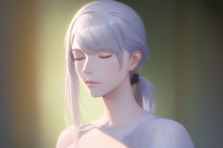 1girl, ak-12_(girls'_frontline), bangs, bare_shoulders, black_ribbon, blunt_bangs, breasts, close-up