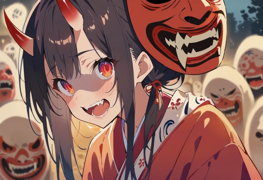 1girl, :d, backlighting, bangs, blurry, blurry_background, blush, brown_hair